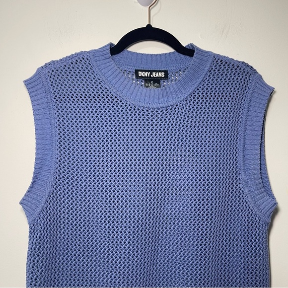 DKNY Women’s Skyway Blue Open Knit Sleeveless preppy Sweater Vest in Size XL - Picture 3 of 8